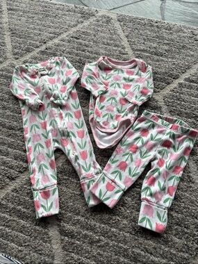 Pink Tulip Print Baby Matching Set